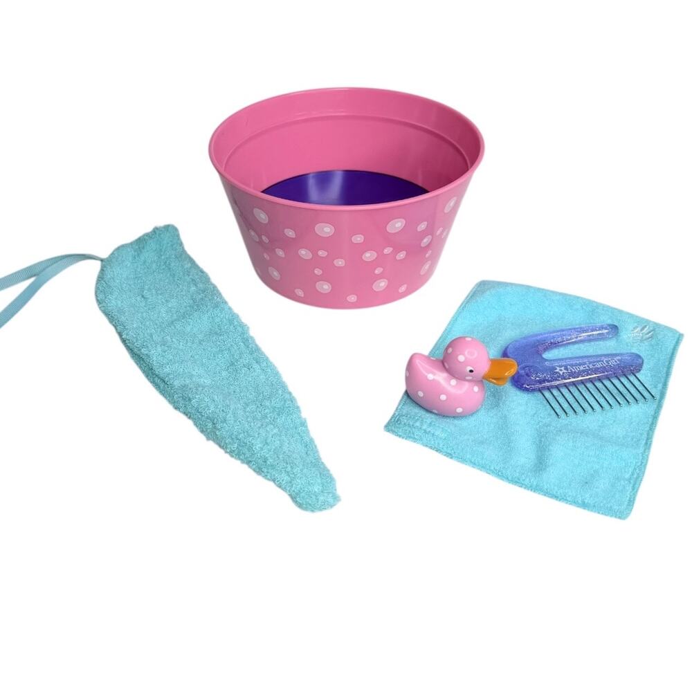 American Girl Pet Grooming Bath Set Duck Toy Bathtub Comb Hair Towel Washcloth